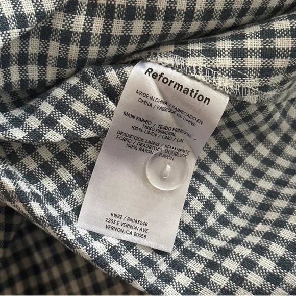 NEW Reformation Balia Midi Linen Dress in Slate Check Plaid Navy White | size 2 - Picture 13 of 16